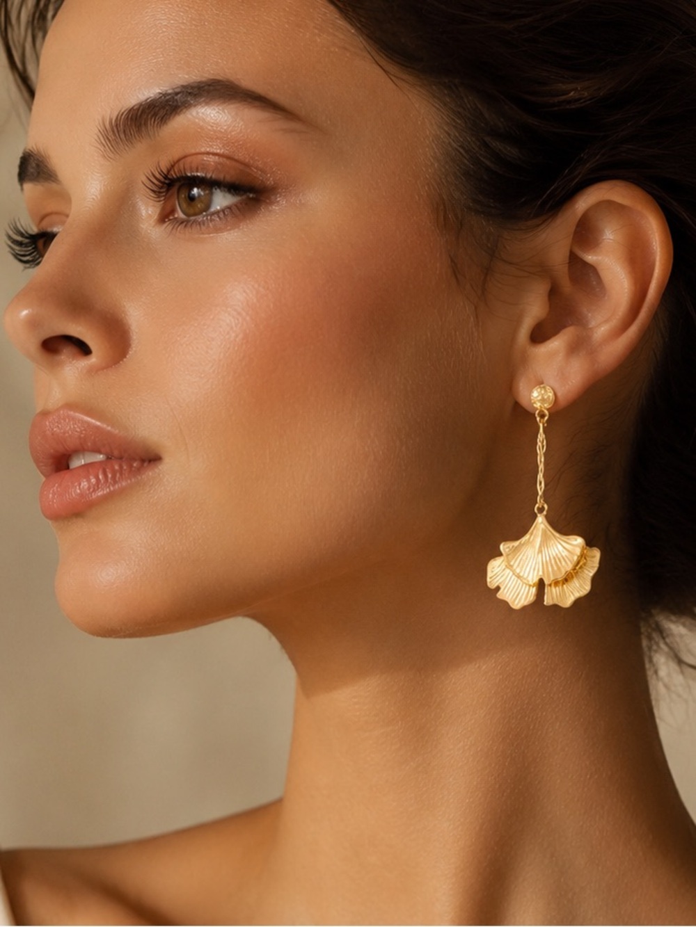 Golden Ginkgo Leaf Drop Earrings
